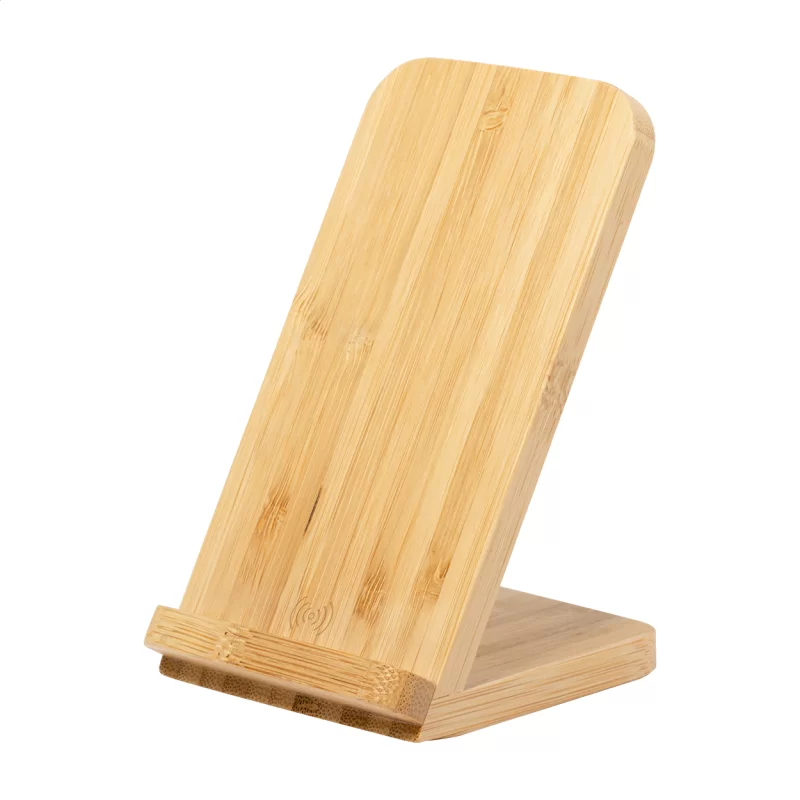 bezdrátová nabíječka se stojánkem na mobil přírodní s potiskem loga