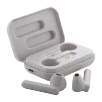 bezdrátová sluchátka béžová s potiskem loga