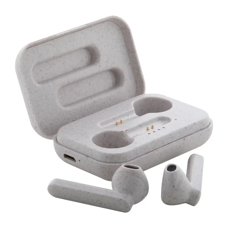 bezdrátová sluchátka béžová — reklamní předmět s vlastním potiskem bezdrátová sluchátka béžová s potiskem loga