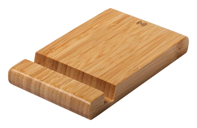 držák na mobil s bezdrátovou nabíječkou přírodní — reklamní předmět s vlastním potiskem držák na mobil s bezdrátovou nabíječkou přírodní s potiskem loga