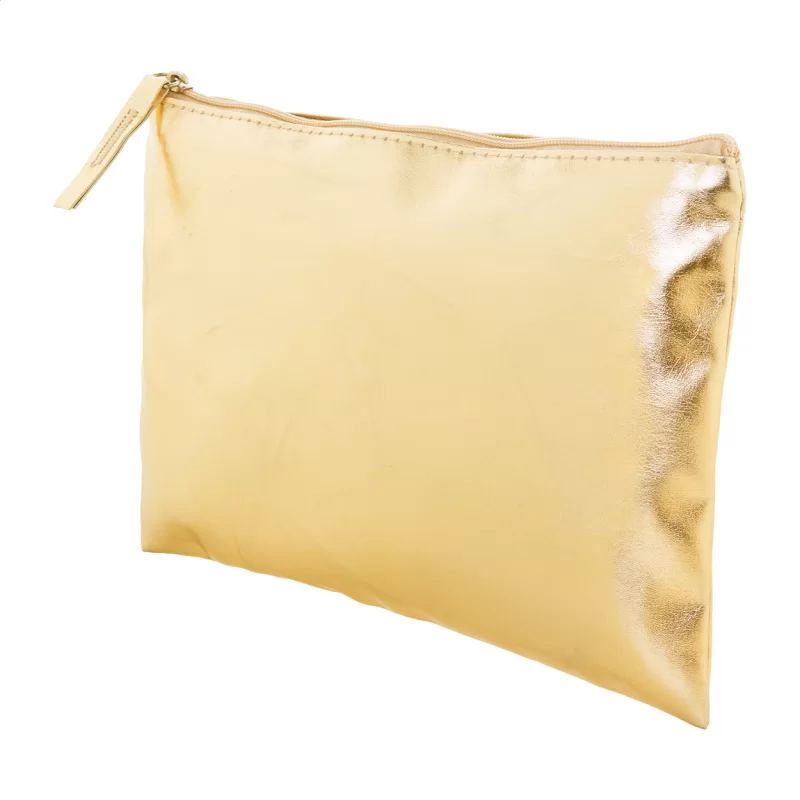 kosmetická taštička zlatá — reklamní předmět s vlastním potiskem kosmetická taštička zlatá s potiskem loga