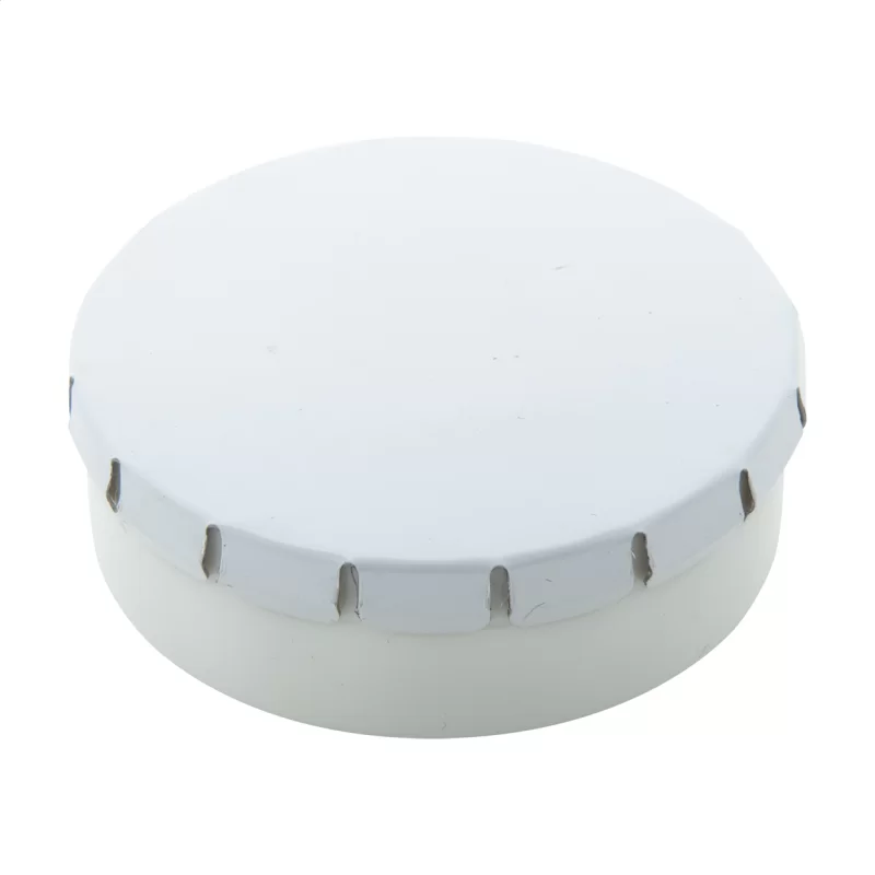 krabička s mintovými bonbony bílá — reklamní předmět s vlastním potiskem krabička s mintovými bonbony bílá s potiskem loga