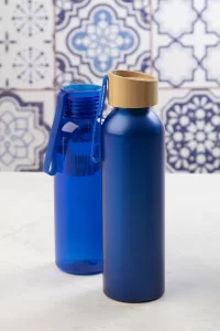 láhev z recyklovaného hliníku modrá s potiskem loga - foto 4