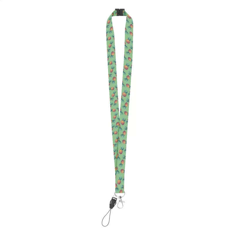 lanyard na zakázku se sublimačním potiskem a s bezpečnostní přezkou bílá s potiskem loga