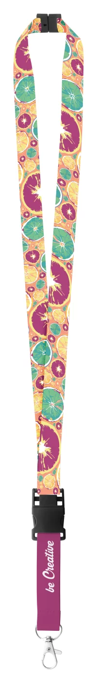 lanyard na zakázku se sublimačním potiskem a s bezpečnostní přezkou bílá s potiskem loga