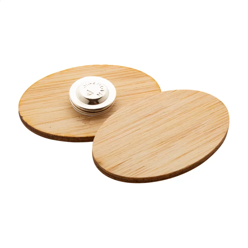 odznak z bambusu přírodní s potiskem loga