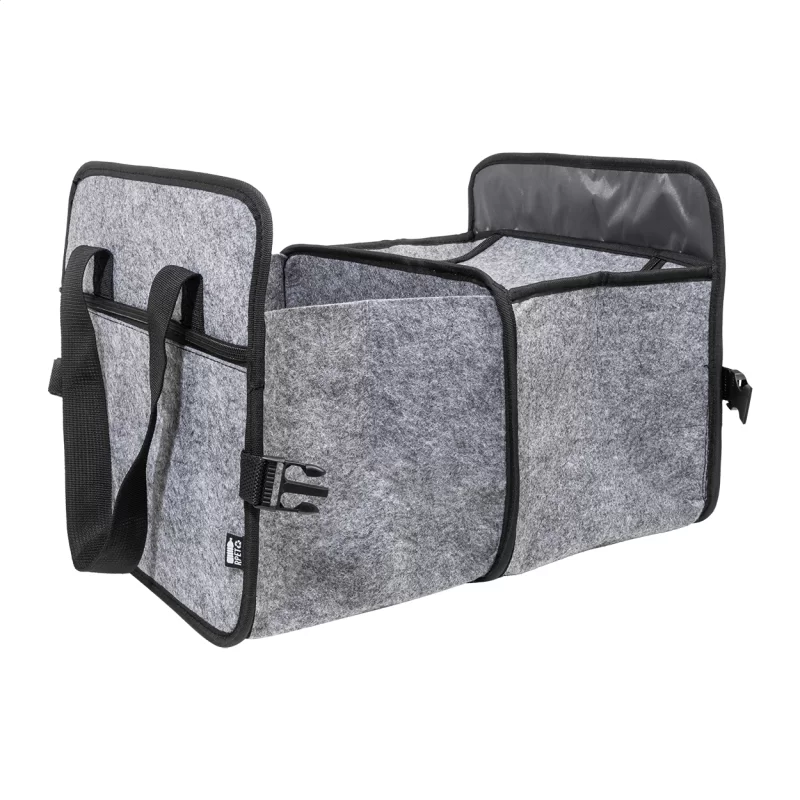 organizér do kufru z RPET šedá — reklamní předmět s vlastním potiskem organizér do kufru z RPET šedá s potiskem loga