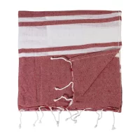 plážový ručník z recyklované bavlny a taška se stahovací šňůrkou červená s potiskem loga - foto 3