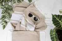 plážový ručník z recyklované bavlny a taška se stahovací šňůrkou přírodní s potiskem loga - foto 4