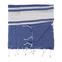 plážový ručník z recyklované bavlny a taška se stahovací šňůrkou tmavě modrá s potiskem loga - foto 3