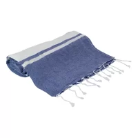 plážový ručník z recyklované bavlny a taška se stahovací šňůrkou tmavě modrá s potiskem loga - foto 5