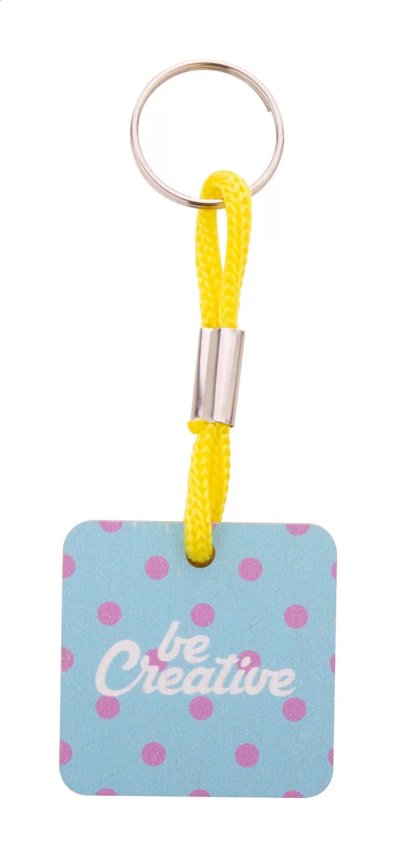 přívěšek na klíče na zakázku žlutá s potiskem loga