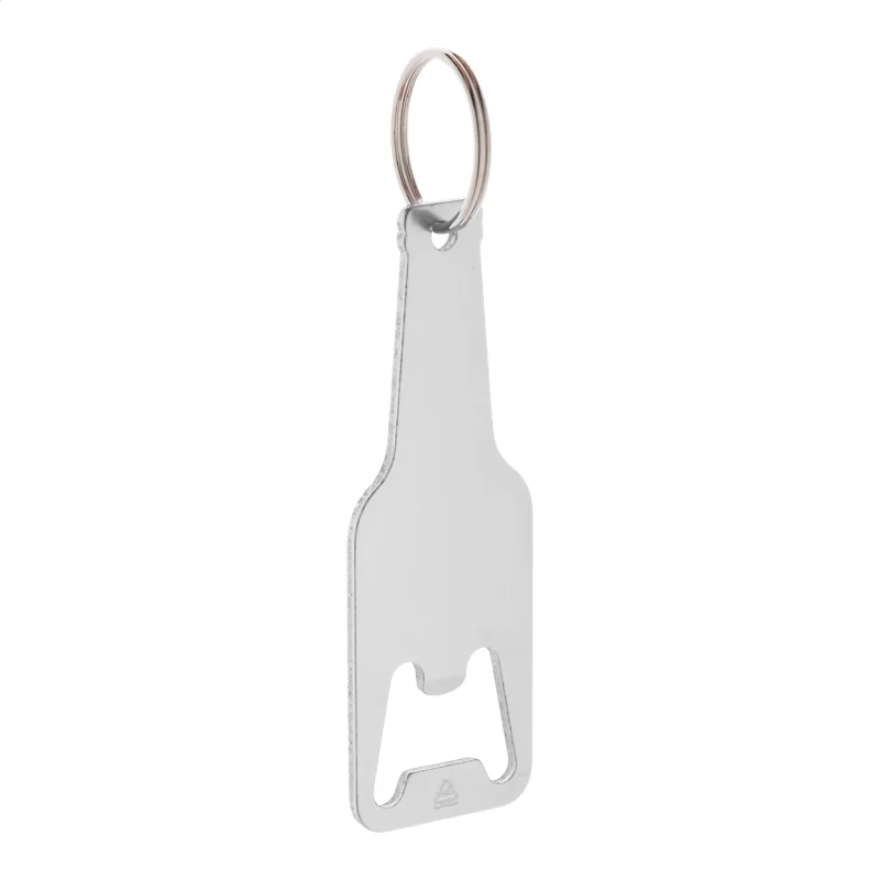 přívěšek na klíče s otvírákem na láhve stříbrná — reklamní předmět s vlastním potiskem přívěšek na klíče s otvírákem na láhve stříbrná s potiskem loga