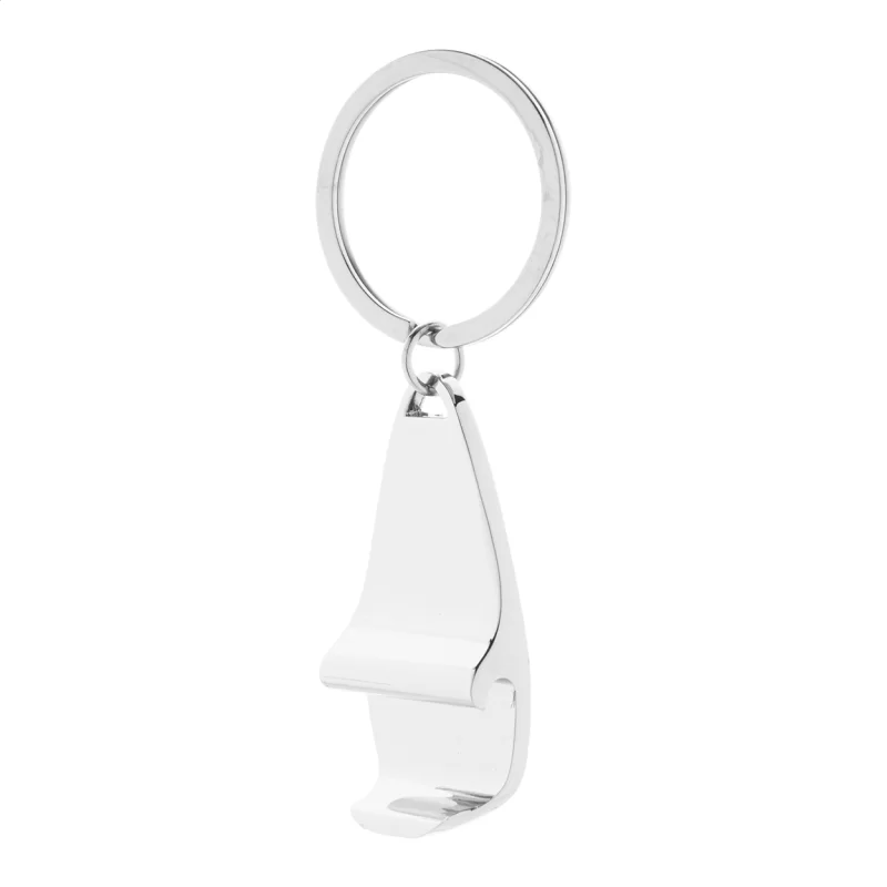 přívěšek na klíče s otvírákem na láhve stříbrná s potiskem loga