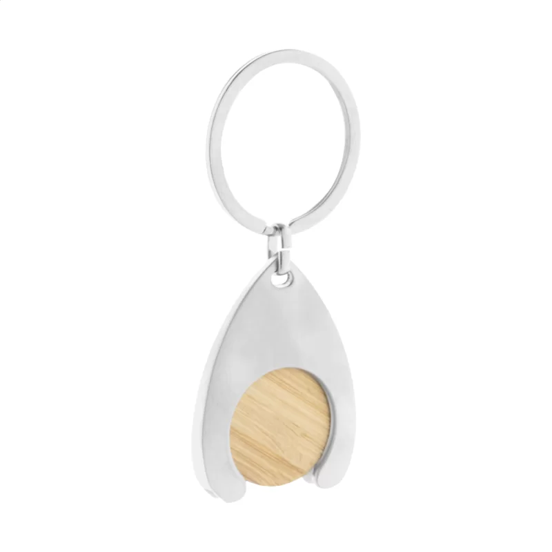 přívěšek na klíče z RPU se žetonem na vozíku přírodní s potiskem loga