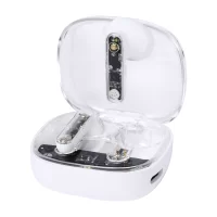 průhledná bezdrátová sluchátka bílá s potiskem loga - foto 5