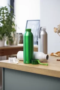 recyklovaná hliníková láhev bílá s potiskem loga - foto 4