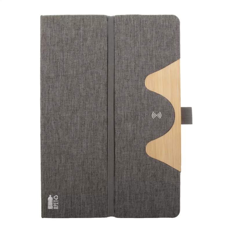 RPET blok s bezdrátovou nabíječkou šedá s potiskem loga - foto 4