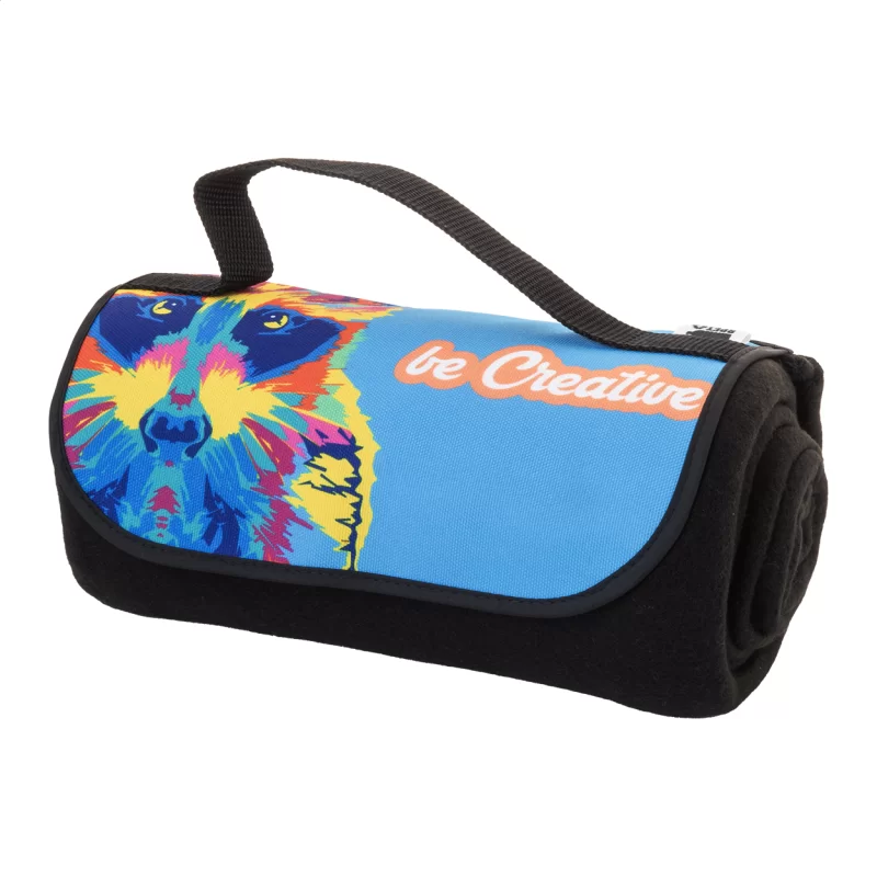 RPET fleecová deka na zakázku černá s potiskem loga