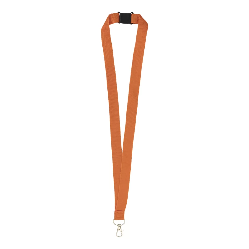 RPET lanyard oranžová — reklamní předmět s vlastním potiskem RPET lanyard oranžová s potiskem loga