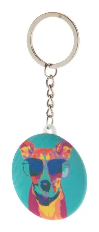 RPET placka přívěšek na klíče bílá s potiskem loga