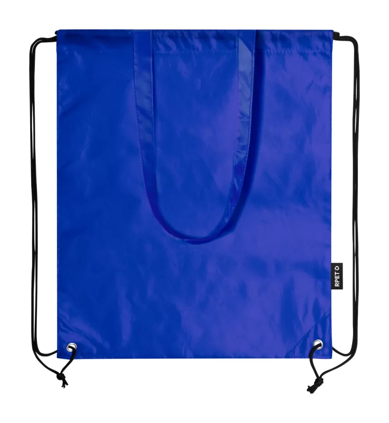 RPET vak na stažení šňůrkou modrá — reklamní předmět s vlastním potiskem RPET vak na stažení šňůrkou modrá s potiskem loga