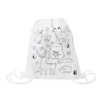 Sáček na šňůrky RPET na vybarvování, zvířata bílá s potiskem loga - foto 3