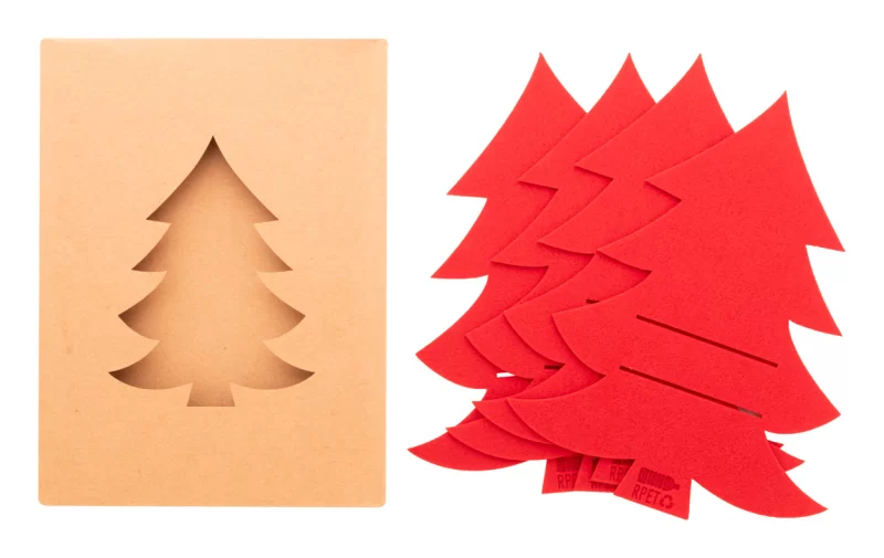 sada vánočních držáků na příbory RPET červená s potiskem loga