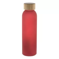 skleněná láhev červená s potiskem loga