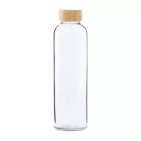 skleněná láhev průhledná s potiskem loga