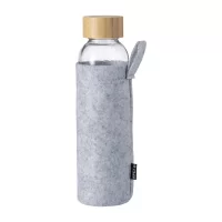 skleněná láhev tmavě šedá s potiskem loga