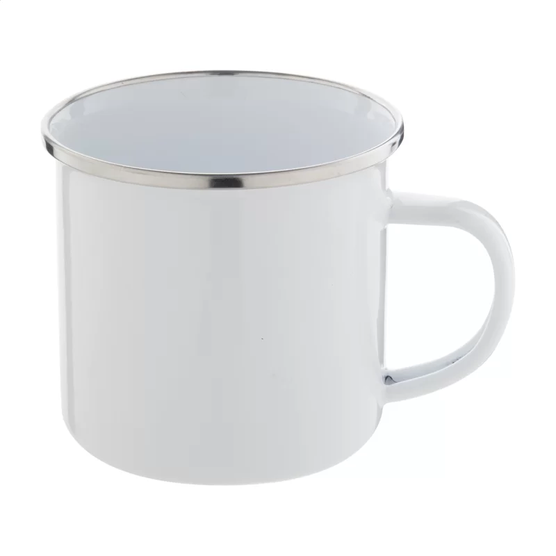 smaltovaný hrnek bílá s potiskem loga