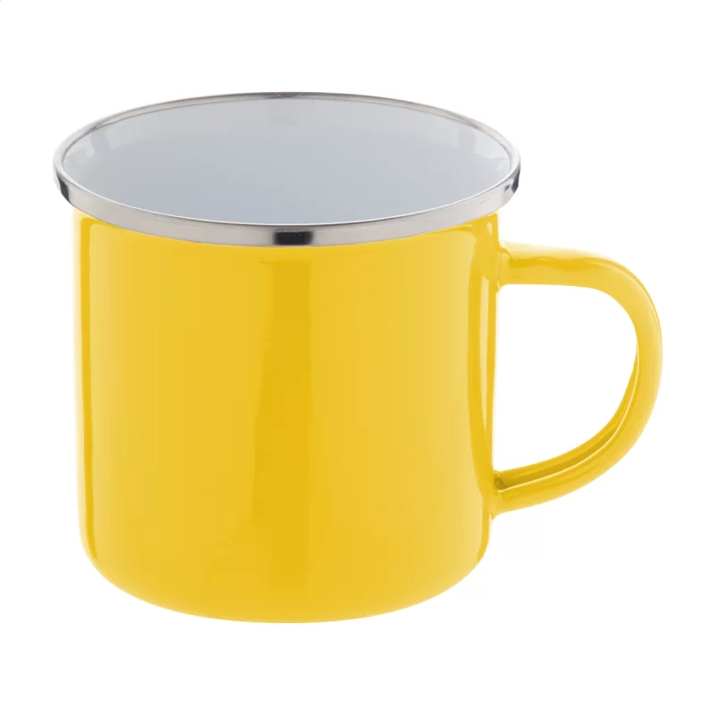 smaltovaný hrnek žlutá s potiskem loga