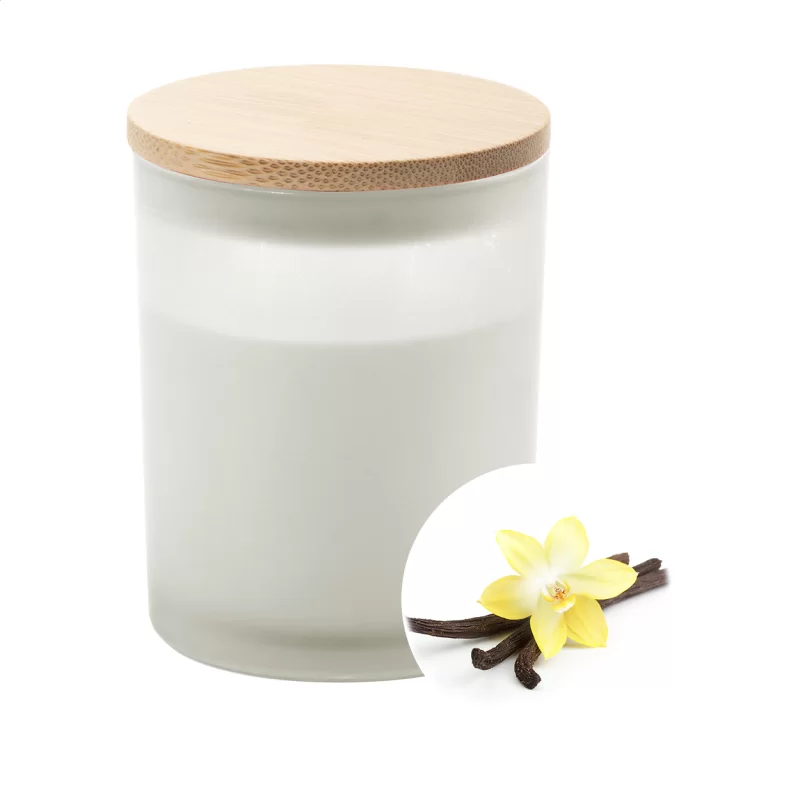 svíčka, vanilka bílá — reklamní předmět s vlastním potiskem svíčka, vanilka bílá s potiskem loga