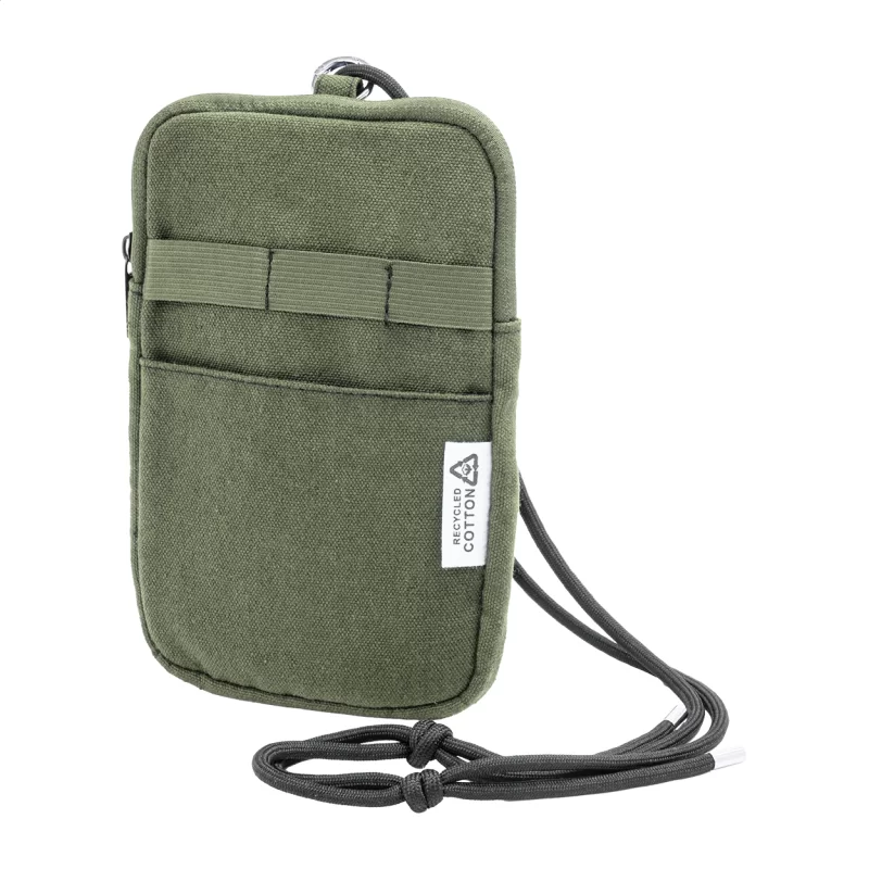 taška přes rameno z recyklovaného plátna na telefon zelená s potiskem loga