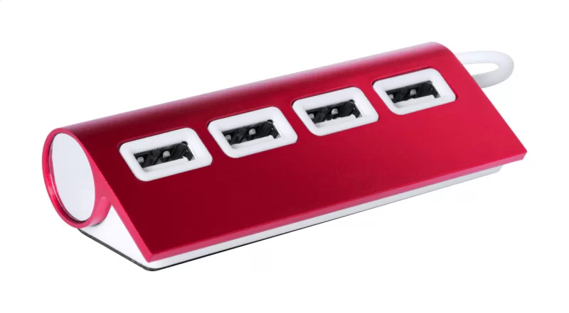 USB hub červená — reklamní předmět s vlastním potiskem USB hub červená s potiskem loga