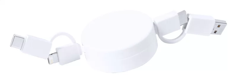 USB nabíjecí kabel s přívěškem na klíče bílá s potiskem loga