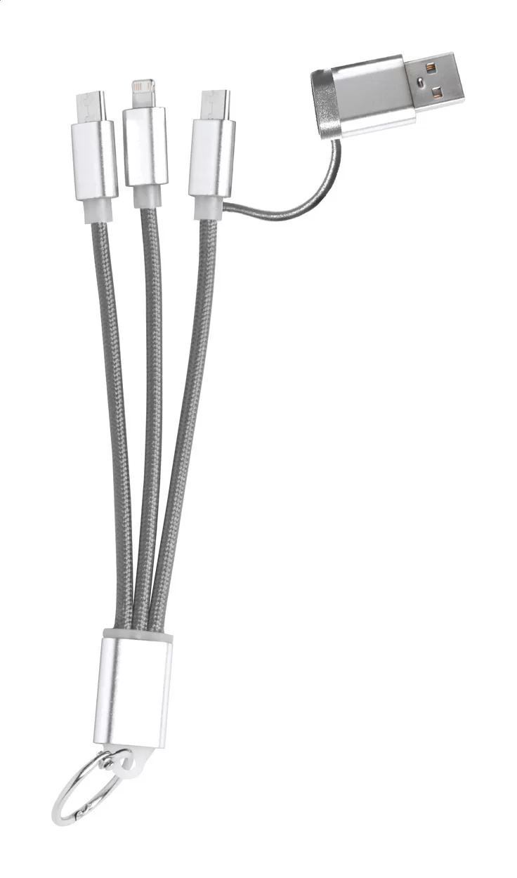 USB nabíjecí kabel s přívěškem na klíče šedá s potiskem loga