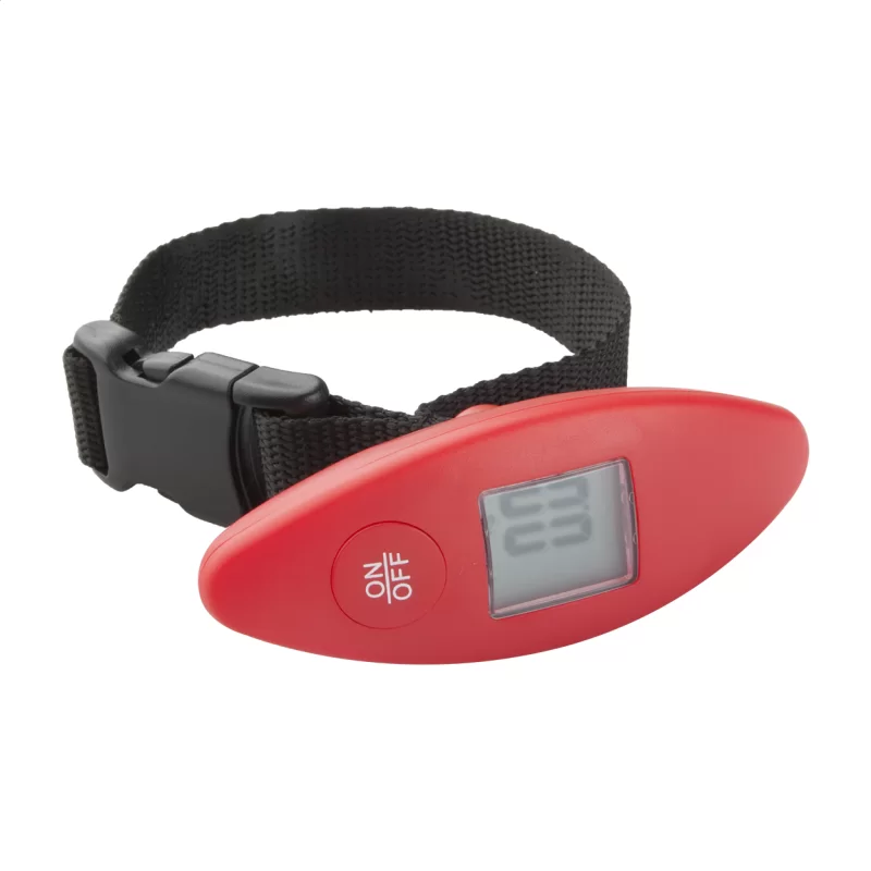 váha na zavazadla červená s potiskem loga