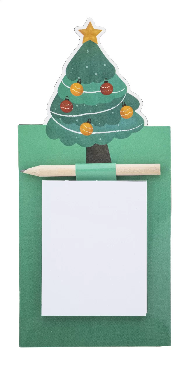 Vánoční magnetický zápisník, vánoční stromeček zelená s potiskem loga