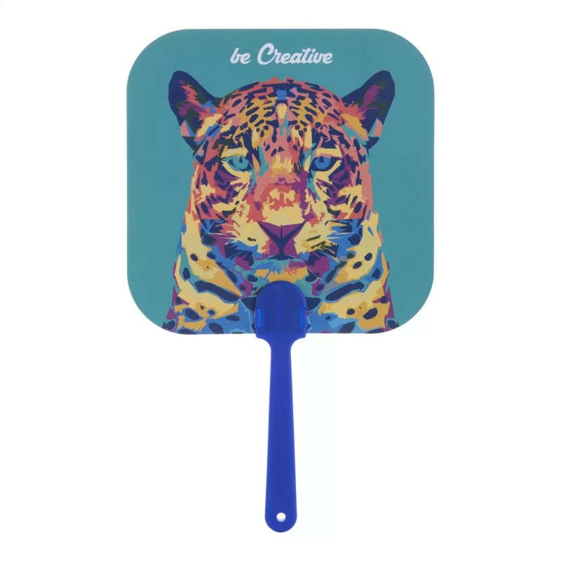 vějíř na zakázku modrá s potiskem loga