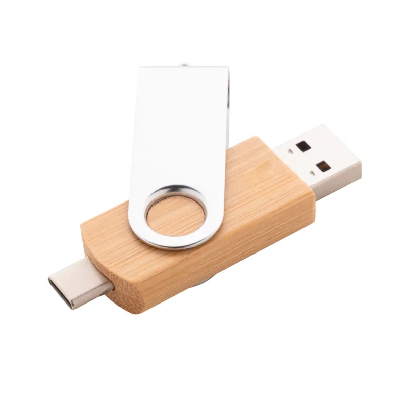 Dřevěný otočný 2v1 USBa+USBc - Flash disk se dvěmi konektory, zde USB A + USB type C