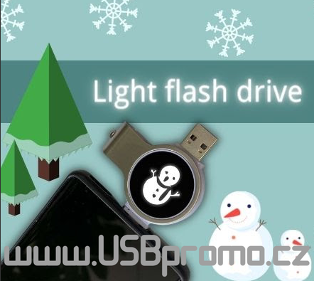 USB flash disky se svítícím logem a konektorem pro mobil.