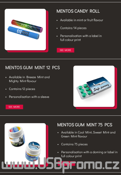 Mentos bonbony nebo žvýkačky s reklamním potiskem